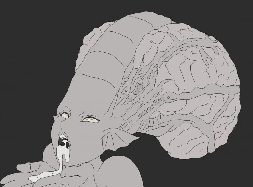 alien big_brain black_tongue body_fluids brain brains cephalopod cum female grey_body grey_skin humanoid hybrid marine octobrain squid tongue wannaplay yellow_eyes