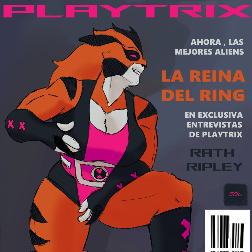 1girls anthro anthro_only appoplexian belt ben_10 black_fur black_leotard boots chaquetrix claws cover_page elbow_gloves feline female female_only fingerless_gloves furry gloves hand_on_breast hand_on_crotch hand_on_own_breast leotard magazine magazine_cover multicolored_fur oniooze orange_fur pink_eyes pink_leotard playtrix_magazine rath rhea_ripley thighhigh_boots two-tone_leotard wrestler wrestling