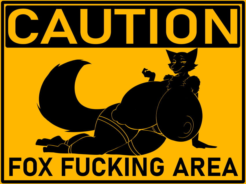 1girls anthro ber00 breasts caution_sign female female_only fox fur huge_breasts mostly_nude nude nude_female pictogram solo thick_thighs warning_sign wide_hips