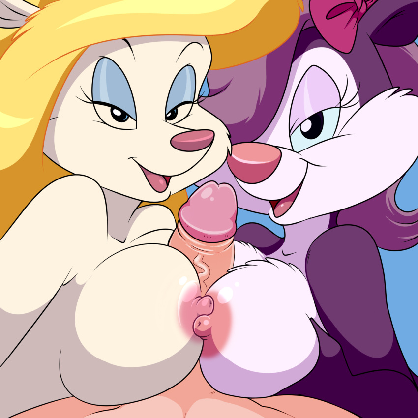 1boy 2017 2girls animaniacs anthro anthro_on_human areola areolae aroused bedroom_eyes big_breasts big_penis blonde blonde_hair blue_eyes blue_eyeshadow blue_sclera bow breast_press breast_squish breasts crossover double_paizuri duo_focus edit erection eyelashes eyeshadow female fifi_la_fume foreskin group group_sex hair_over_one_eye half-closed_eyes hi_res holding_breasts human human_edit human_is_better human_male_on_anthro human_male_on_anthro_female human_on_anthro humanoid humanoid_penis interspecies light-skinned_male light_skin lonbluewolf long_hair looking_at_viewer makeup male male_human/female_anthro male_on_anthro male_pov mammal medium_hair minerva_mink mink mustelid nipples nude_female nude_male open_mouth paizuri partial_male penis pink_nipples pink_nose pov purple_eyeshadow purple_fur purple_hair retracted_foreskin sex skunk smile smiling smiling_at_viewer straight thick_penis threesome tiny_toon_adventures tongue two_tone_fur uncut veiny_penis warner_brothers white_fur