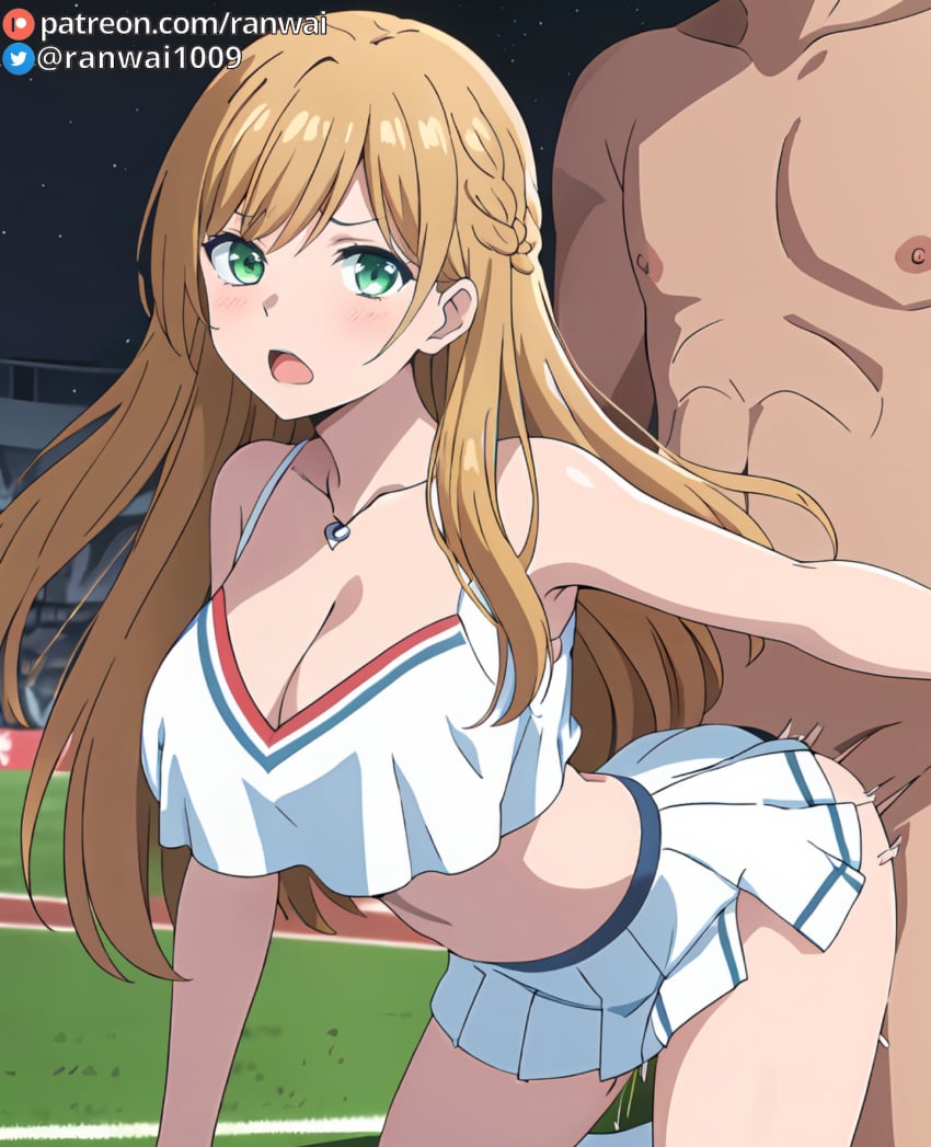 ai_generated anime blonde_hair doggy_style green_eyes kinoshita_akane ranwai sex stable_diffusion vaginal_penetration vaginal_sex yamada-kun_to_lv999_no_koi_wo_suru