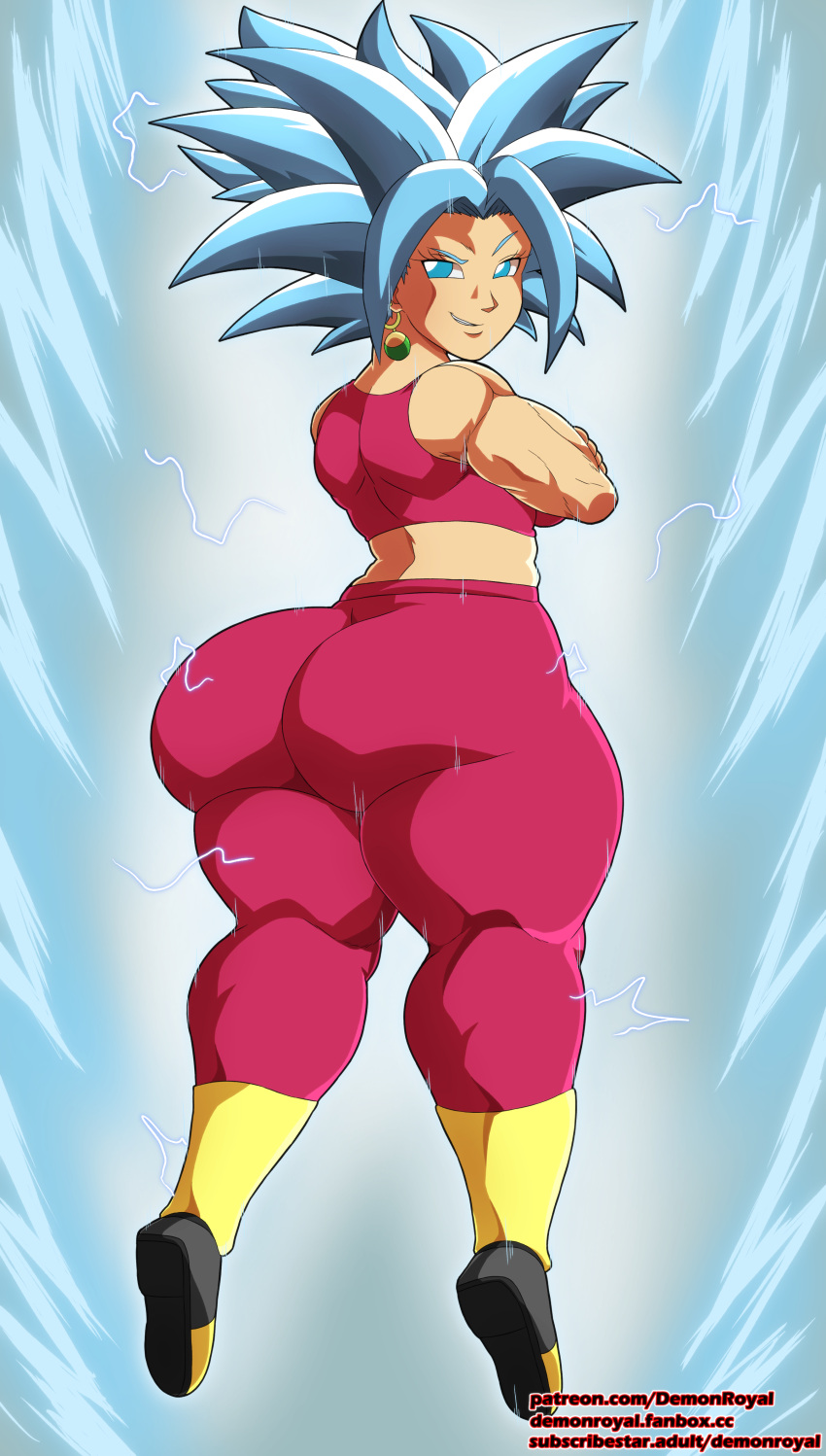 1girls ass back_view biceps big_ass bubble_ass bubble_butt demonroyal dragon_ball dragon_ball_super female_saiyan fusion huge_ass huge_butt kefla muscle muscle_tone musclegut muscles muscular muscular_arms muscular_ass muscular_back muscular_female muscular_legs muscular_thighs potara_earrings potara_fusion saiyan shounen_jump smile smiling super_saiyan super_saiyan_blue thick_ass thick_thighs triceps