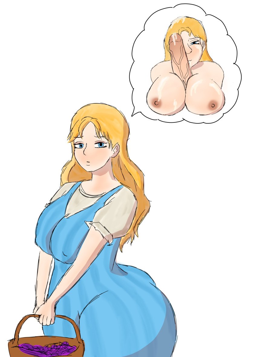 1boy 1girls big_ass big_breasts big_penis blonde_hair blue_eyes breasts cum_on_breasts cum_on_face dress eating_cum erina_pendleton female human imagination jojo's_bizarre_adventure male oral oral_sex phantom_blood positives_(artist)