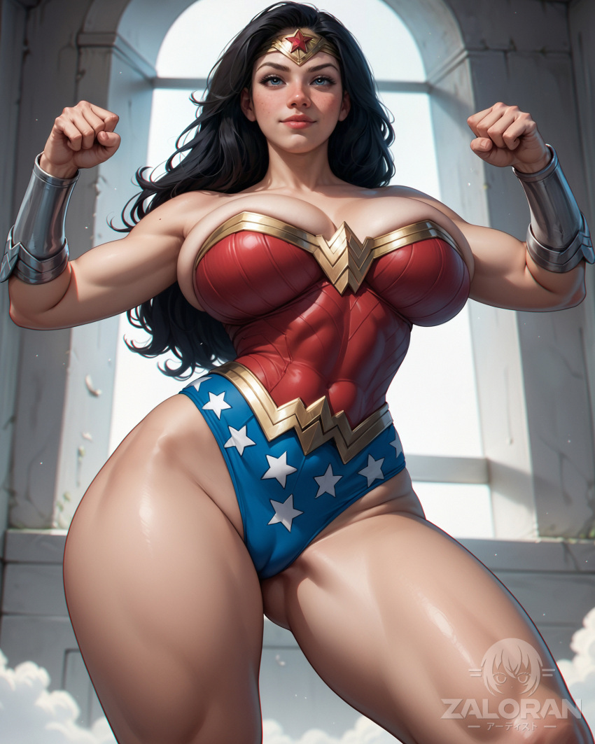 ai_generated amazon amazonian big_breasts black_hair breasts busty cameltoe dc dc_comics diana_prince fit fit_female hourglass_figure princess royalty solo superheroine thick_thighs tiara wide_hips wonder_woman wonder_woman_(series) zaloran