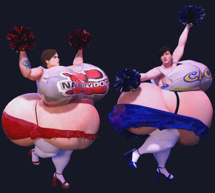 2girls 3d ass belly big_ass big_belly big_breasts breasts capcom character_request cheerleader cheerleader_uniform ellie_(the_last_of_us) ellie_williams female huge_ass huge_belly huge_breasts hyper_pregnancy jackd22 massive_breasts pregnant the_last_of_us the_last_of_us_2