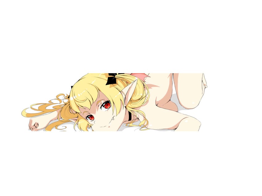 ass ass_focus blonde_hair censored demon_girl demon_tail fantia leo... nude nude_female original original_artwork original_character red_eyes seductive_look succubus tail