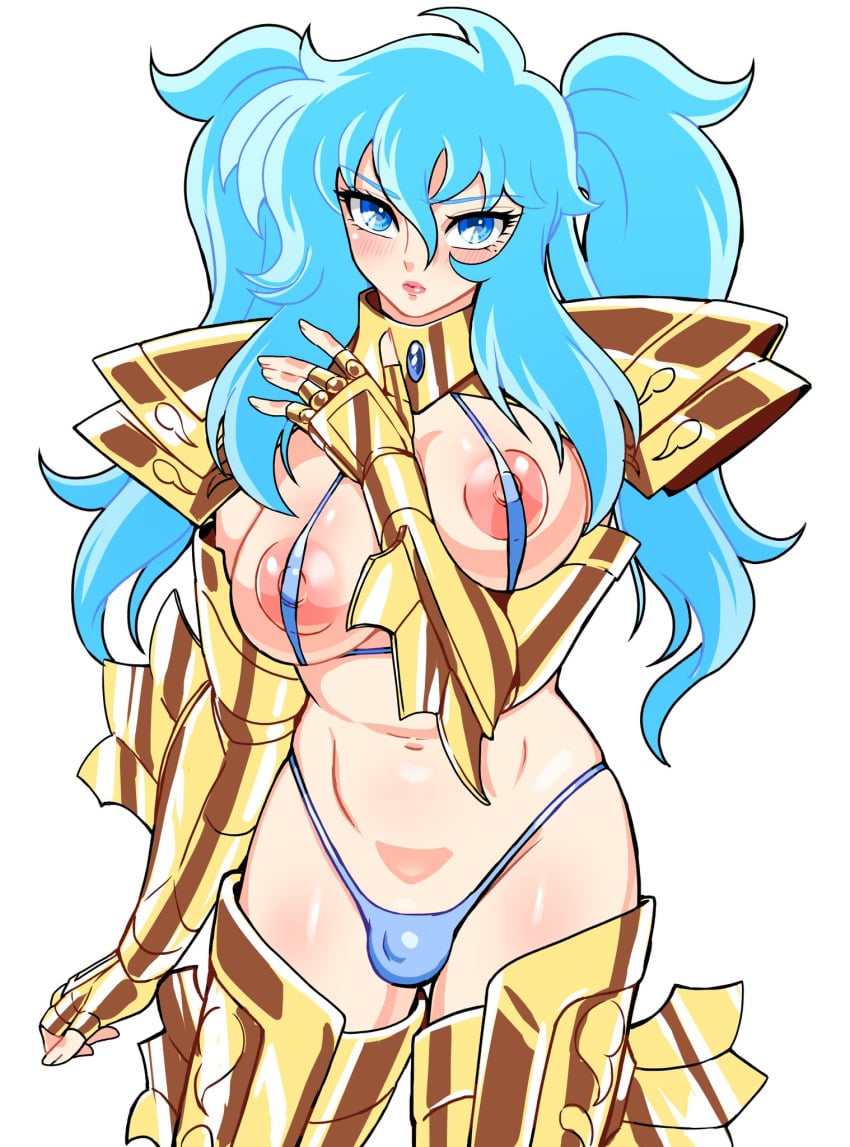 1futa armor big_breasts breasts bulge futanari gold_saints human long_hair nigori_(6_9_love) pisces_aphrodite saint_seiya shounen_jump small_penis solo