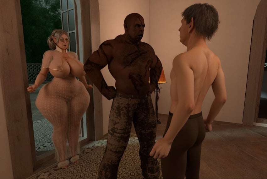 1girls 2boys 3d big_ass big_breasts dark-skinned_male deepfake defeated female huge_breasts huge_cock male moiarte mother motherly_cuckold muscular_male ntr son widow_mother_alicia