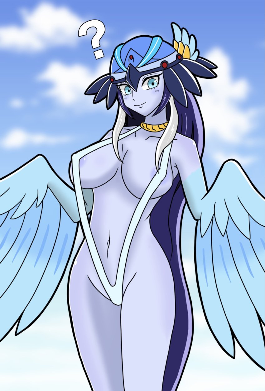 ? avian_humanoid blue_nipples blue_skin confused duel_monster female g_string harpy large_breasts long_hair lyrilusc lyrilusc_ensemblue_robin micro_bikini more_at_source nipples_visible_through_bikini tagme_(artist) yu-gi-oh!