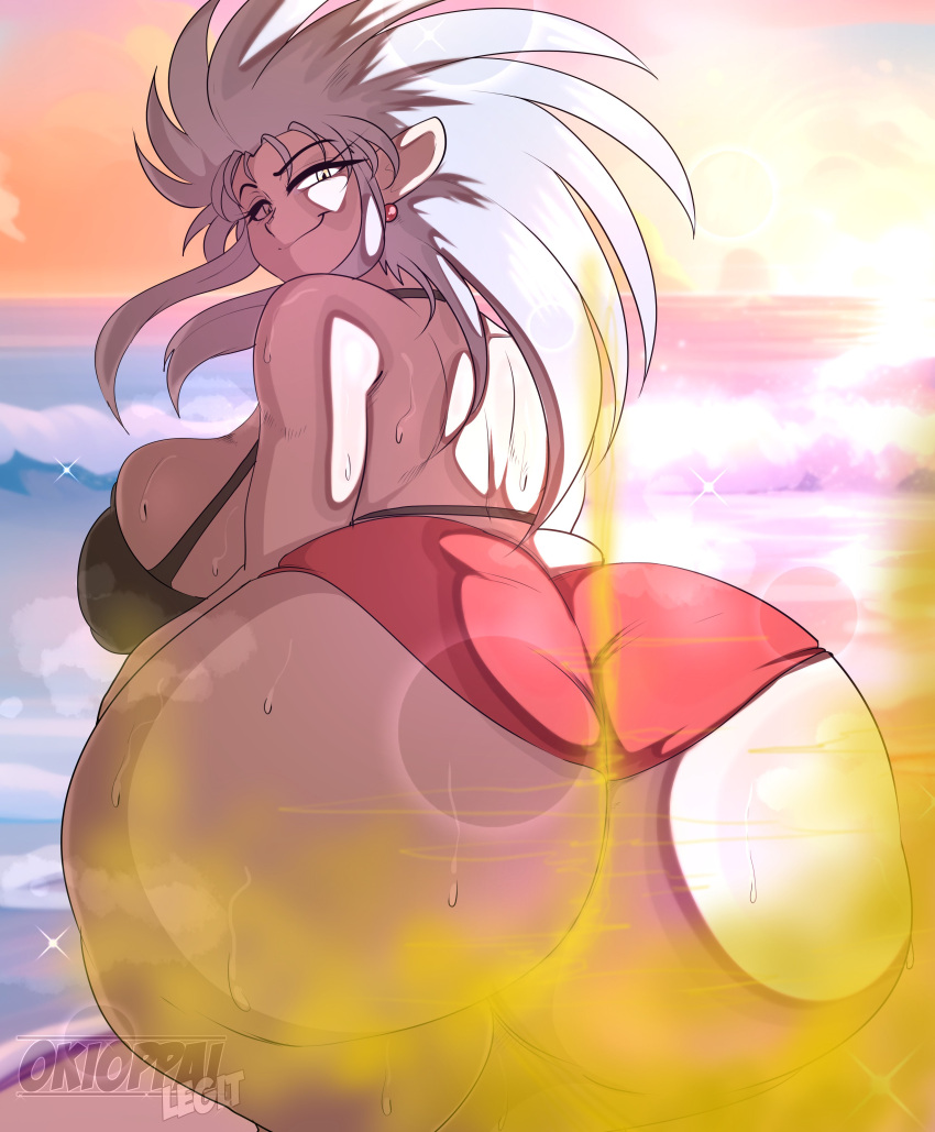 1girls ass back_view beach big_ass bikini fart fart_cloud fart_fetish farting female huge_ass okifetish ryoko_hakubi solo sweat tenchi_muyo!