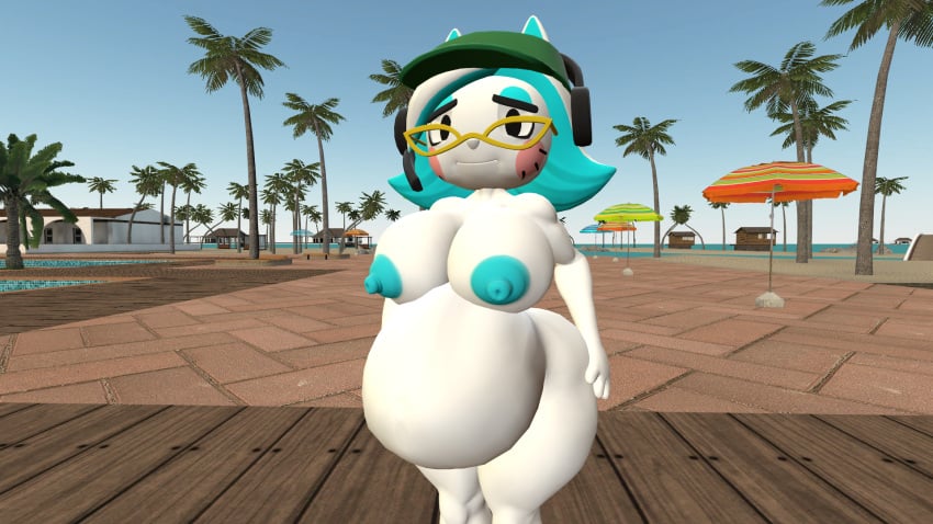 1girls 3d anthro anthro_only bbw bbw_mom beach belly breasts completely_nude fat female female_only female_solo garry&#039;s_mod glasses glitch_productions gmod hat headphones kabalmystic karen_(smg4) naked_glasses naked_hat naked_headwear nude nude_female pool pregnant smg4