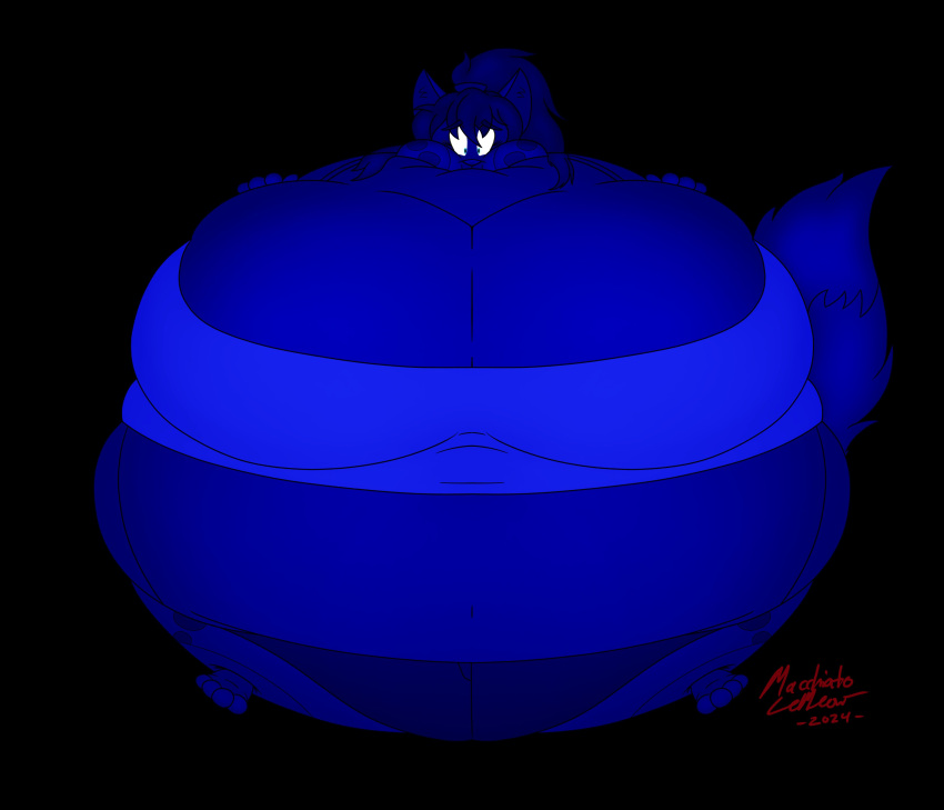 big_breasts blue_skin blueberry_inflation breasts canid female female_fox fox furry huge_breasts inflation macchiatolemeow sunken_head sunken_limbs thick_thighs wide_hips