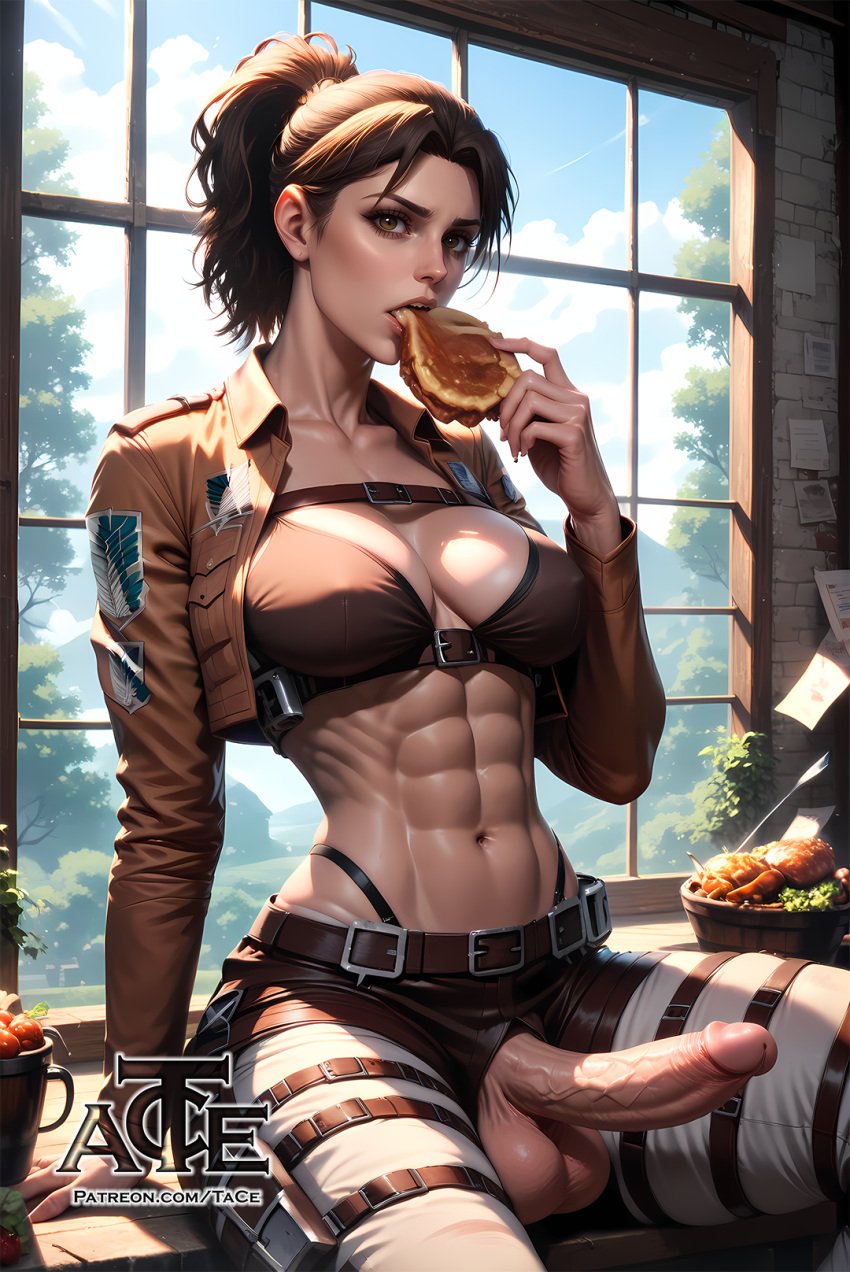 1futa abs ai_generated attack_on_titan balls big_balls big_breasts breasts curvy dickgirl futa_only futanari looking_at_viewer nsfw penis perfect_body ready_to_fuck sasha sasha_braus small_waist smile solo taceee testicles