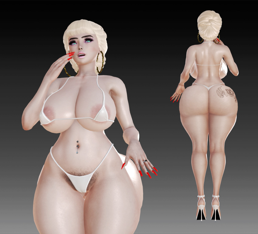 3d 3d_(artwork) bbl big_ass big_breasts bikini bimbo blonde_female blonde_hair high_heels honey_select hoop_earrings hoop_earrings_oversized huge_ass ihateasuka light-skinned_female light_skin long_eyelashes long_nails makeup married_woman navel_piercing nipple_outline nipple_peek open_mouth original original_character pubic_hair pubic_hair_peek ring saggy_breasts stacked studio_neo tattoo tattoo_on_butt thick_eyebrows