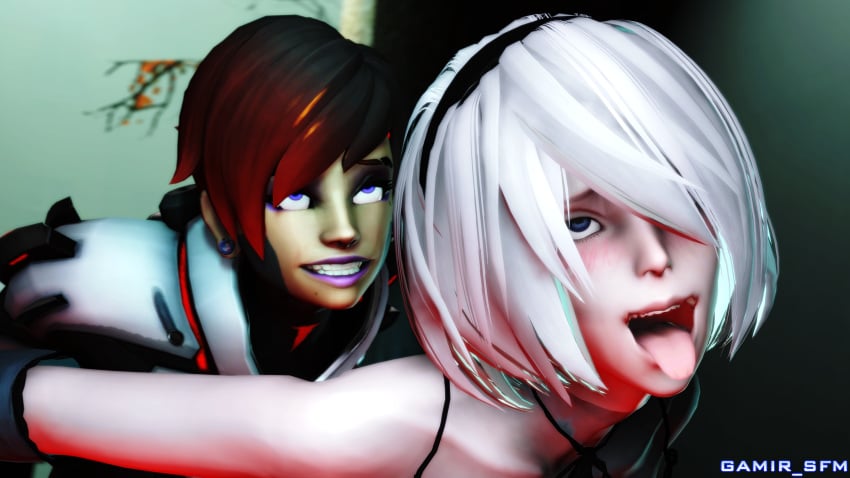 4k ahe_gao blue_eyes cute emo gamir_sfm nier:_automata orgasm overwatch overwatch_2 overwatch_archives short_hair sombra source_filmmaker talon_sombra teenager throat tongue tongue_out white_hair yorha_2b