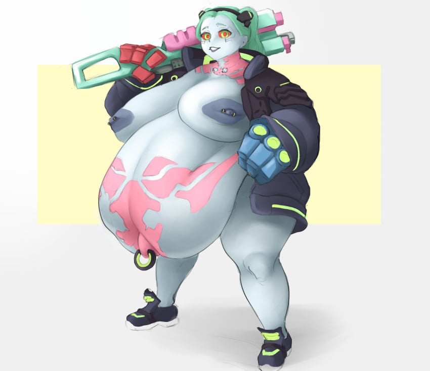 1girls bbw belly belly_button big_belly big_breasts breasts chubby chubby_female cyberpunk:_edgerunners cyberpunk_2077 fat fat_fetish fat_woman female female_focus female_only morbidly_obese morbidly_obese_female nah navel navel_piercing nipples obese obese_female outie_navel overweight overweight_female pregnant rebecca_(edgerunners) shortstack solo solo_female solo_focus ssbbw