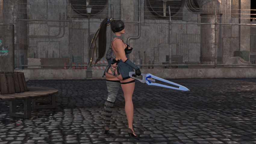 1girls 3d alternate_body_type alternate_breast_size ass big_ass big_breasts big_thighs dress eve_(stellar_blade) heels kaine_(nier)_(cosplay) solo stellar_blade