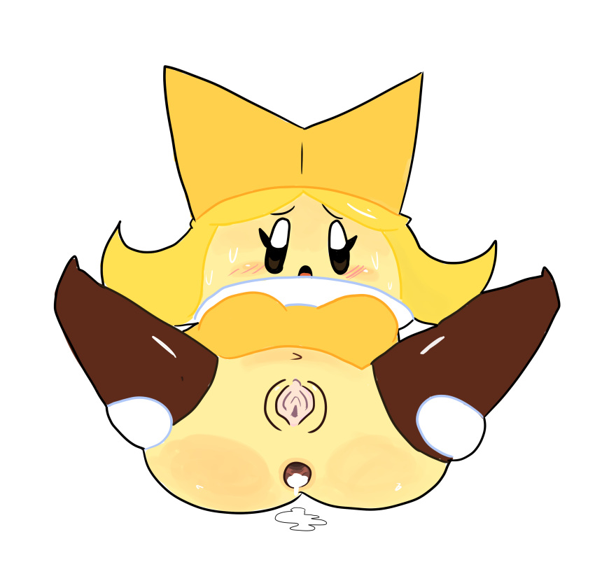 after_anal after_sex blush cum_in_ass legs_held_open mario_(series) meow_fuck nintendo olivia_(paper_mario) paper_mario paper_mario:_the_origami_king shortstack simple_eyes sweat white_background yellow_hair