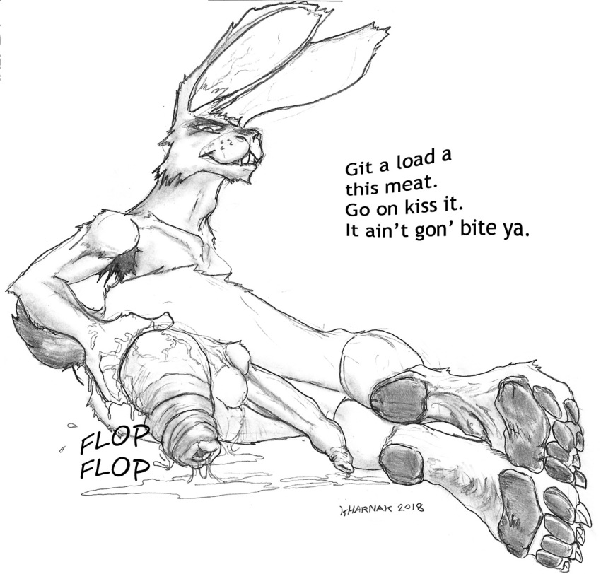 anal_prolapse anthro english_text furry hare hindpaw kharnak lagomorph leporid male male_only mammal monochrome paws prolapse sketch solo text