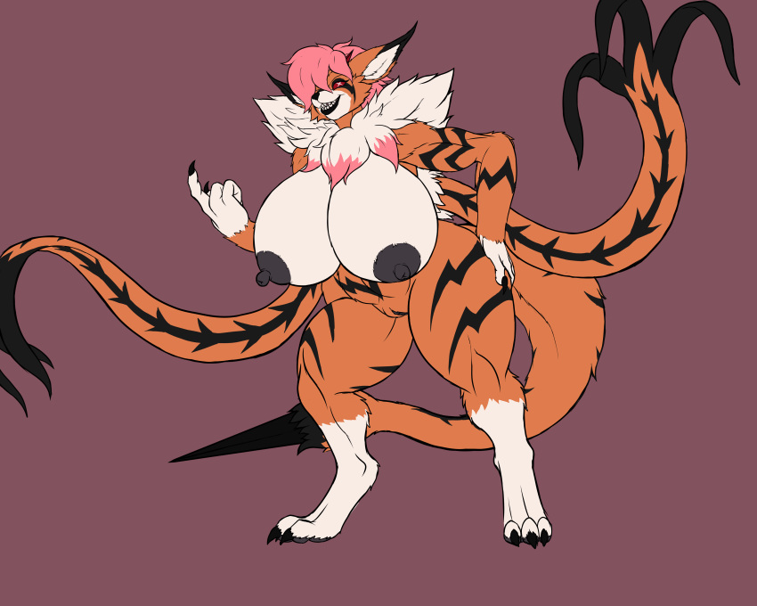 1girls 2020 5:4 absurd_res anthro black_markings black_nipples black_nose black_pussy breasts claws digimon digimon_(species) female fingers fur genitals hair hi_res karnator karnator_(artist) markings meicrackmon nipples orange_body orange_fur pink_hair purple_background pussy red_sclera sharp_teeth simple_background smile solo teeth toe_claws tuft white_body white_eyes white_fur