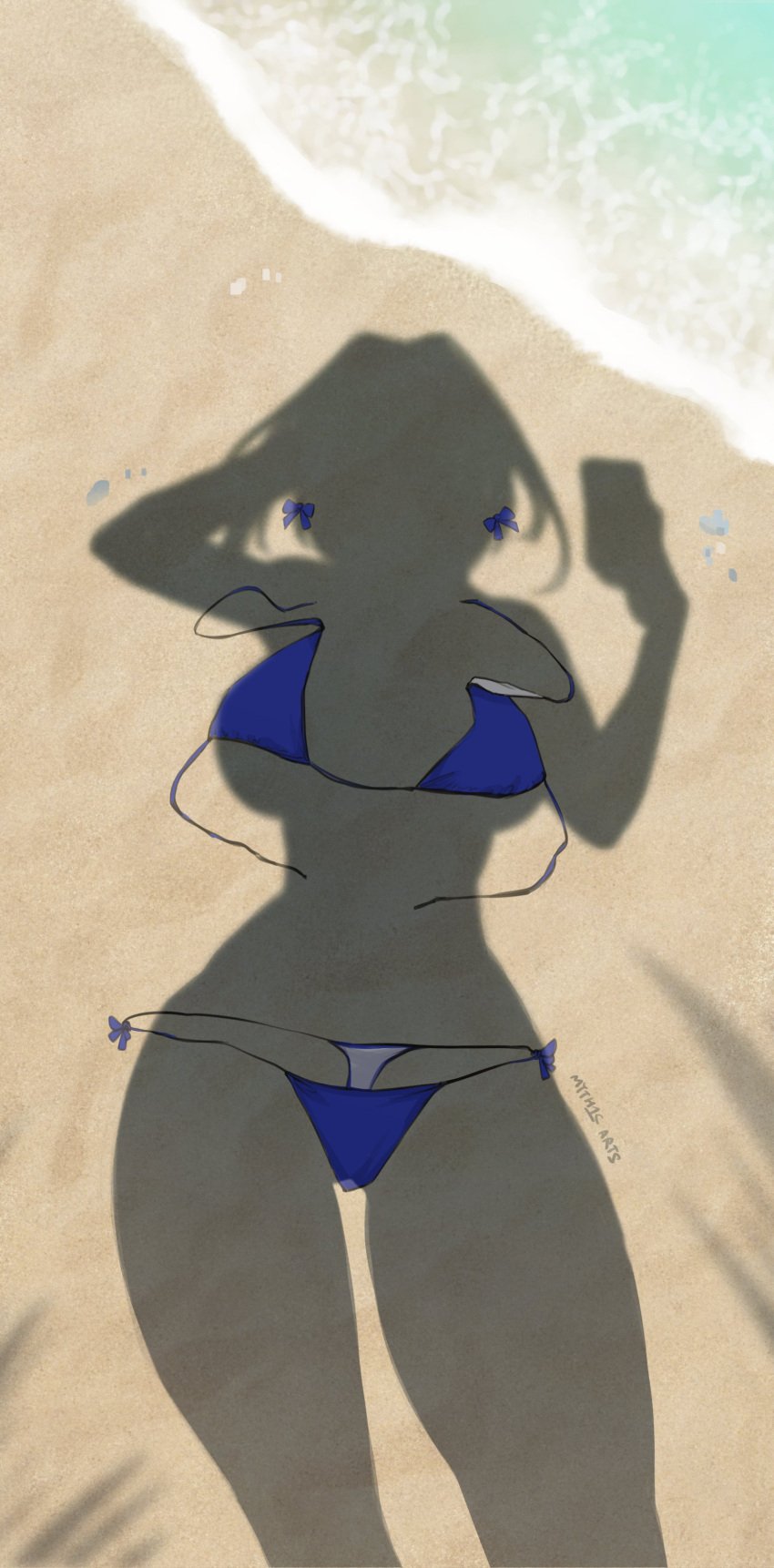 1girls beach beach_shadow_trend bikini clothes clothes_removed clothing clothing_aside dressed_shadow_(meme) female female_only hololive hololive_english hololive_english_-council- hololive_english_-promise- implied_nudity myth1c myth1carts ouro_kronii shadow solo swimsuit tagme virtual_youtuber