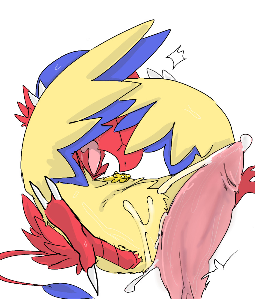 ambiguous_gender archen beak bodily_fluids covering cum duo erection feathered_wings feathers feral fossil_pokémon genital_fluids genitals glans hi_res male male/ambiguous meisaikawaii nintendo open_mouth penis pokémon_(species) pokemon pokemon_mystery_dungeon simple_background size_difference solo_focus spread_legs spreading talons video_games white_background wings