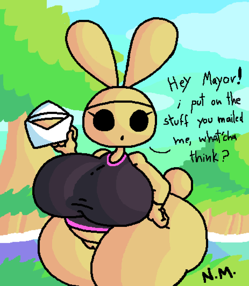 animal_crossing big_ass big_belly big_breasts big_butt bottomless bunny bunny_ear bunny_ears bunny_girl bunny_tail chubby chubby_female coco_(animal_crossing) colorful dialogue english_text female furry furry_only half-dressed half_naked large_ass large_breasts larger_female nintendo no_panties only_top pussy showing_off sleepyslut tail tank_top text thick thick_ass thick_legs thick_thighs topwear wide_hips