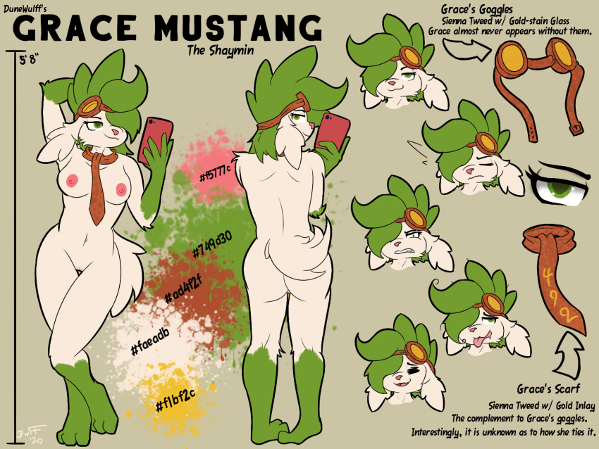 1girls 4:3 anthro anthrofied breasts dunewulff english_text expression_sheet female furry grace_mustang hair_over_one_eye half-closed_eyes hi_res legendary_pokemon model_sheet nintendo original_character phone pokémon_(species) pokemon pokemon_(species) pokemon_dppt pussy shaymin sky_forme_shaymin solo text thick_thighs video_games watermark wide_hips