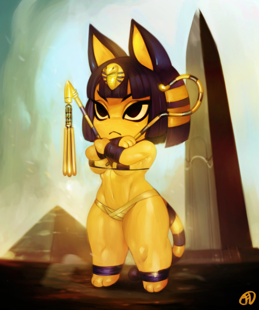 1girls 3_toes abs alternate_breast_size alternate_outfit animal_crossing ankha anthro armpits bandages belly big_ass big_breasts big_ears big_eyes bikini black_eyes blue_fur breasts cat_ears cat_tail catgirl cleavage egyptian feet feline female female_only filemonte fit full_body furry half-closed_eyes highres holding looking_away midriff navel nintendo nude outdoors paws pose pyramid shortstack staff standing stripes tail thick_thighs underboob watermark wide_hips yellow_fur