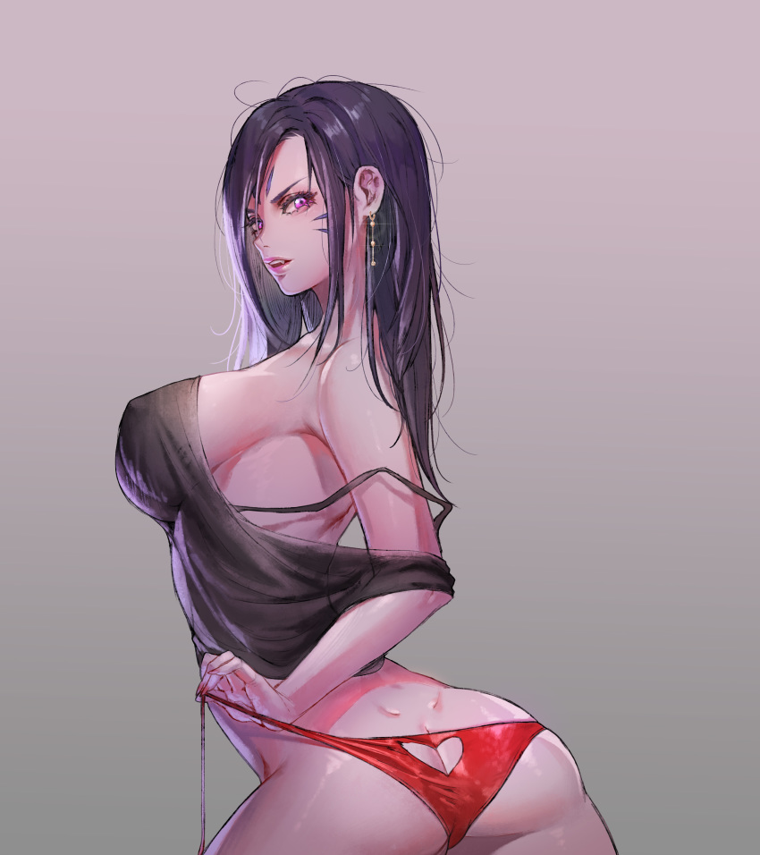 big_ass big_breasts black_hair clothing face_markings gg_amang kai'sa league_of_legends long_hair makeup nail_polish naughty_face riot_games underwear violet_eyes