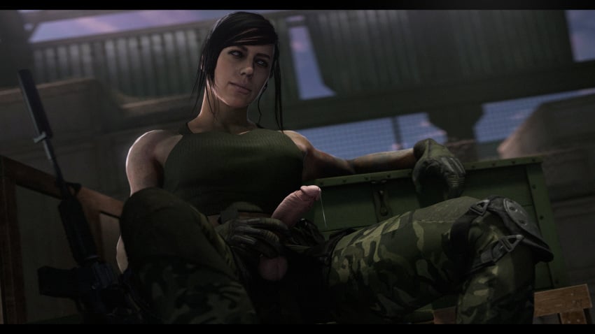 1futa 3d aroused assault_rifle balls black_bars black_hair breasts call_of_duty camo camo_pants camouflage camouflage_pants clothing cum curvy erection exposed_penis firearm futa_only futa_sans_pussy futanari gloves greatb8 greatm8 green_gloves green_tank_top gun hand_on_penis handwear highres horny indoors intersex intersex_only large_breasts latina light-skinned_futanari light_skin lips looking_away looking_to_the_side mara_(cod) medium_hair military military_uniform muscular muscular_female muscular_futanari partially_clothed penis penis_grab penis_out precum precum_drip precum_string ranged_weapon realistic rifle sfm shiny_hair sitting smile smiling solo solo_futa source_filmmaker suppressor taker_pov tank_top testicles video_game video_games weapon