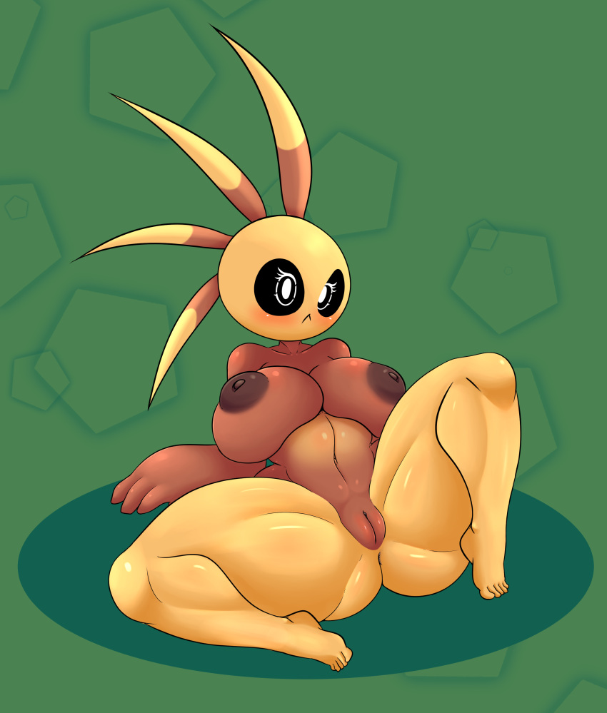 1girls 2020 3_fingers 5_toes abs absurd_res alternate_color anthro anthrofied areola ass big_breasts black_sclera blush breasts celebi celebi_(beta) chubby curvy_figure digital_media_(artwork) eyelashes female fingers green_background hi_res huge_ass humanoid large_breasts legendary_pokemon looking_at_viewer navel nintendo nipples original_character pachislot pokémon_(species) pokemon pokemon_(species) pokemon_gold_beta pokemon_gsc pussy shy simple_background sitting solo thick_thighs toes video_games voluptuous white_eyes wide_hips yellow_body