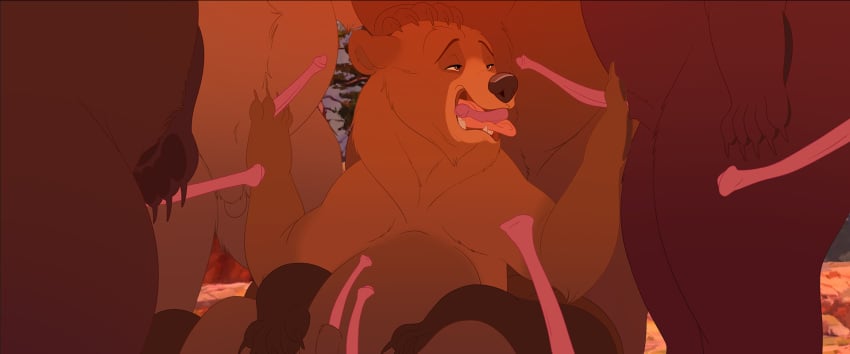 anatomically_correct anatomically_correct_genitalia anatomically_correct_penis animal_genitalia animal_penis balls between_fingers brother_bear brown_body brown_fur brown_nose claws digital_media_(artwork) disney erection fellatio feral fur gangbang gay genitals grabbing grabbing_from_behind group group_sex hair half-closed_eyes hi_res kenai licking long_tongue male male/male male_only mammal multicolored_body multicolored_fur multicolored_hair narrowed_eyes nude on_lap open_mouth oral penile penis penis_grab penis_lick sex sitting sitting_on_lap smile snout spread_legs spreading standing teeth tongue tongue_out tonguejob ursid ursine ursine_penis widescreen yaoi zica