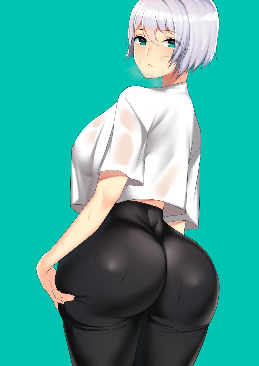 1girls ass big_ass big_breasts black_pants breasts dat_ass female female_only iana_(rainbow_six) lilycious looking_at_viewer looking_back no_bra rainbow_six rainbow_six_siege short_hair silver_hair solo solo_female solo_focus tight_pants tom_clancy white_shirt