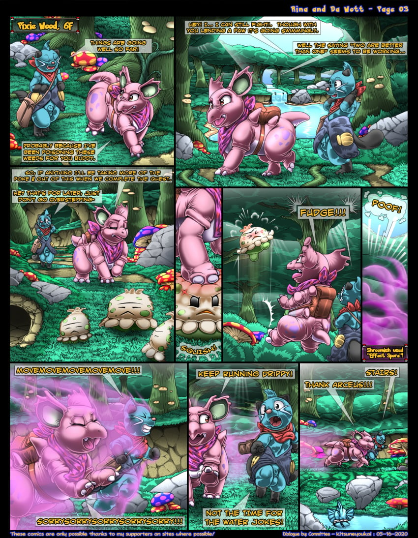 1boy 1girls ambiguous_gender angry animal_genitalia anthro anthrofied balls dewott duo eeveelution english_text female feral fungus furry hi_res humanoid kitsune_youkai male mushroom nidorina nintendo original_character page_3 pokémon_(species) pokemon pokemon_(species) pokemon_bw pokemon_rgby pokemon_rse running_away sheath shiny_nidorina shiny_pokemon shroomish spores stepped_on testicles text thick_thighs vaporeon video_games wide_hips