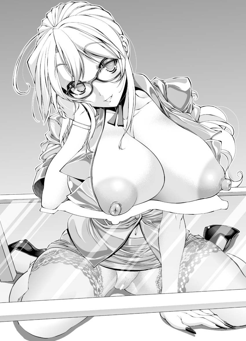 female large_breasts long_hair monochrome rakko rakko_(r2) sandy_bash suketto_sanjou!!