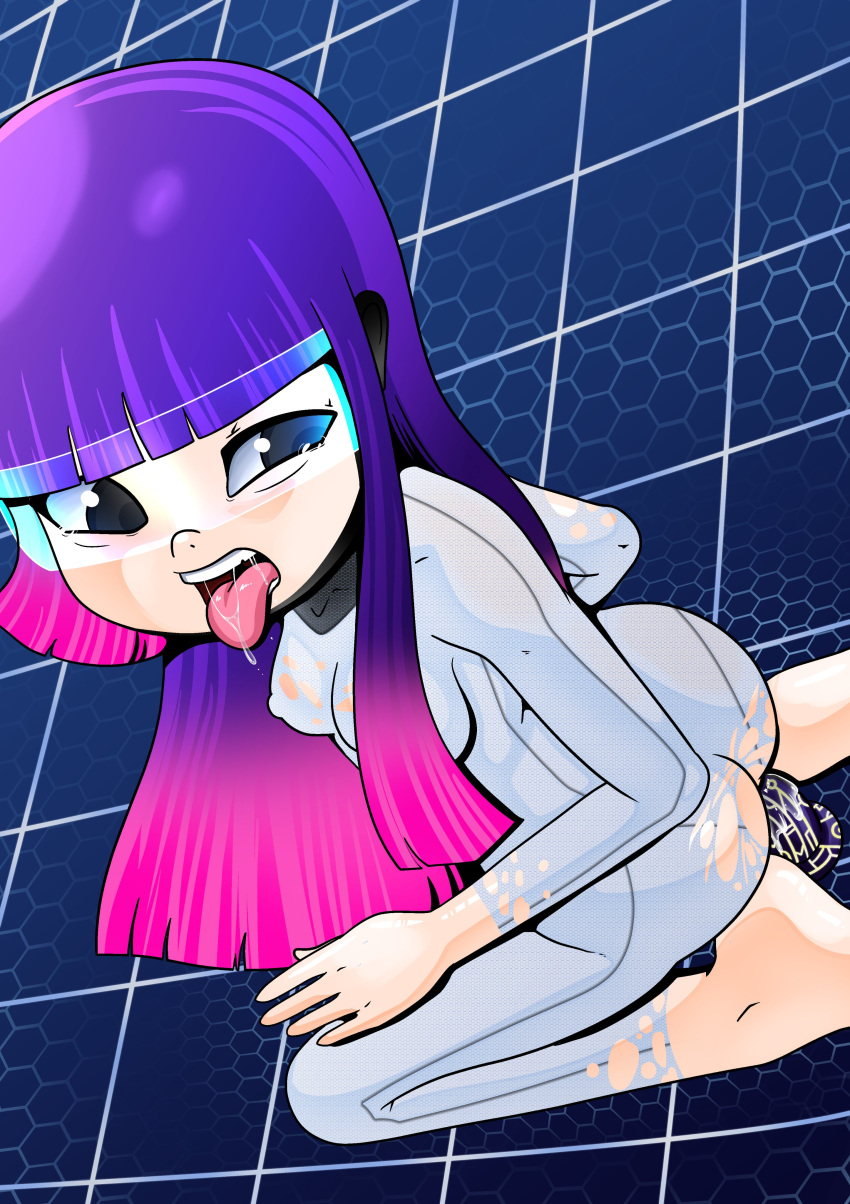 1girls ass blue-tinted_eyewear breasts dildo erect_nipples female female_only glitch_techs highres long_hair masturbation miko_kubota pixelboy purple_hair ripped_clothing smooth_skin solo tagme tinted_eyewear tongue tongue_out visor