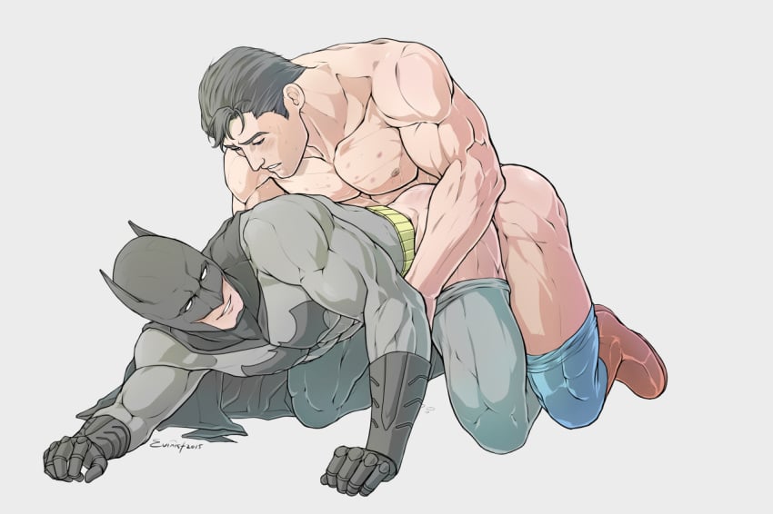 2boys anal anal_penetration anal_sex batman batman_(series) bruce_wayne clark_kent dc dc_comics doggy_style evinist gay gay_sex grabbing_from_behind male male/male male_only male_penetrated male_penetrating muscles muscular muscular_male pants_down partially_clothed penetration smile superhero superman superman_(series) tagme yaoi