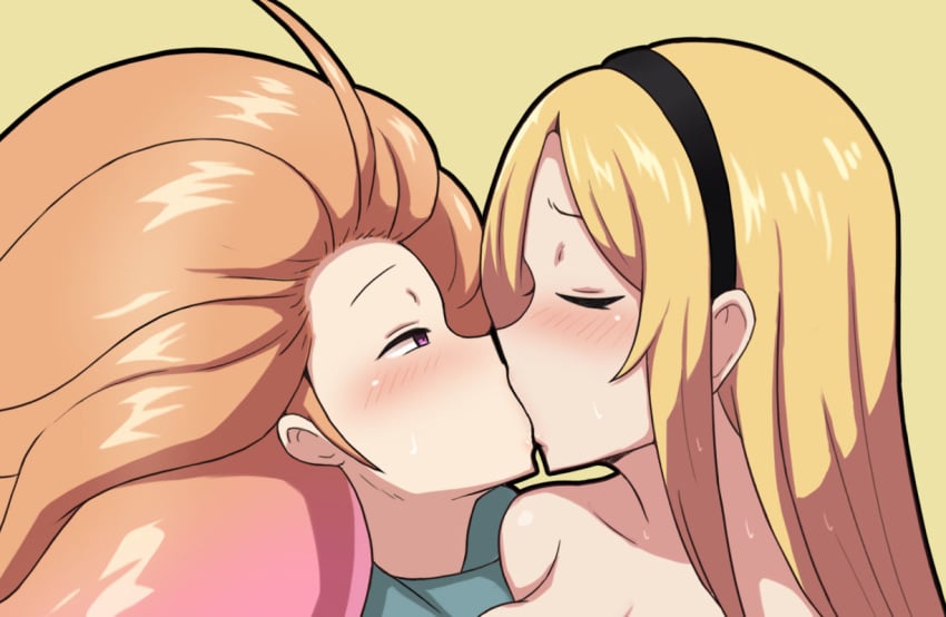 2girls blush closed_eyes clothing futa_on_futa futanari kissing league_of_legends luxanna_crownguard nude orange_hair pmstar riot_games violet_eyes yellow_hair yuri zoe_(league_of_legends)