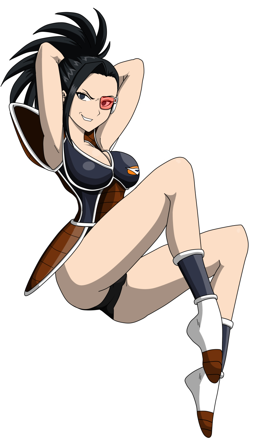 1girls armor black_eyes black_hair body_change body_swap breasts captain_ginyu crossover dragon_ball dragon_ball_z female ginyu1992 ginyu_force_battle_armor momo_yaoyorozu my_hero_academia naughty_face ponytail pose pussy red-tinted_eyewear scouter smirk solo tagme thighs tinted_eyewear wearing_others_clothes