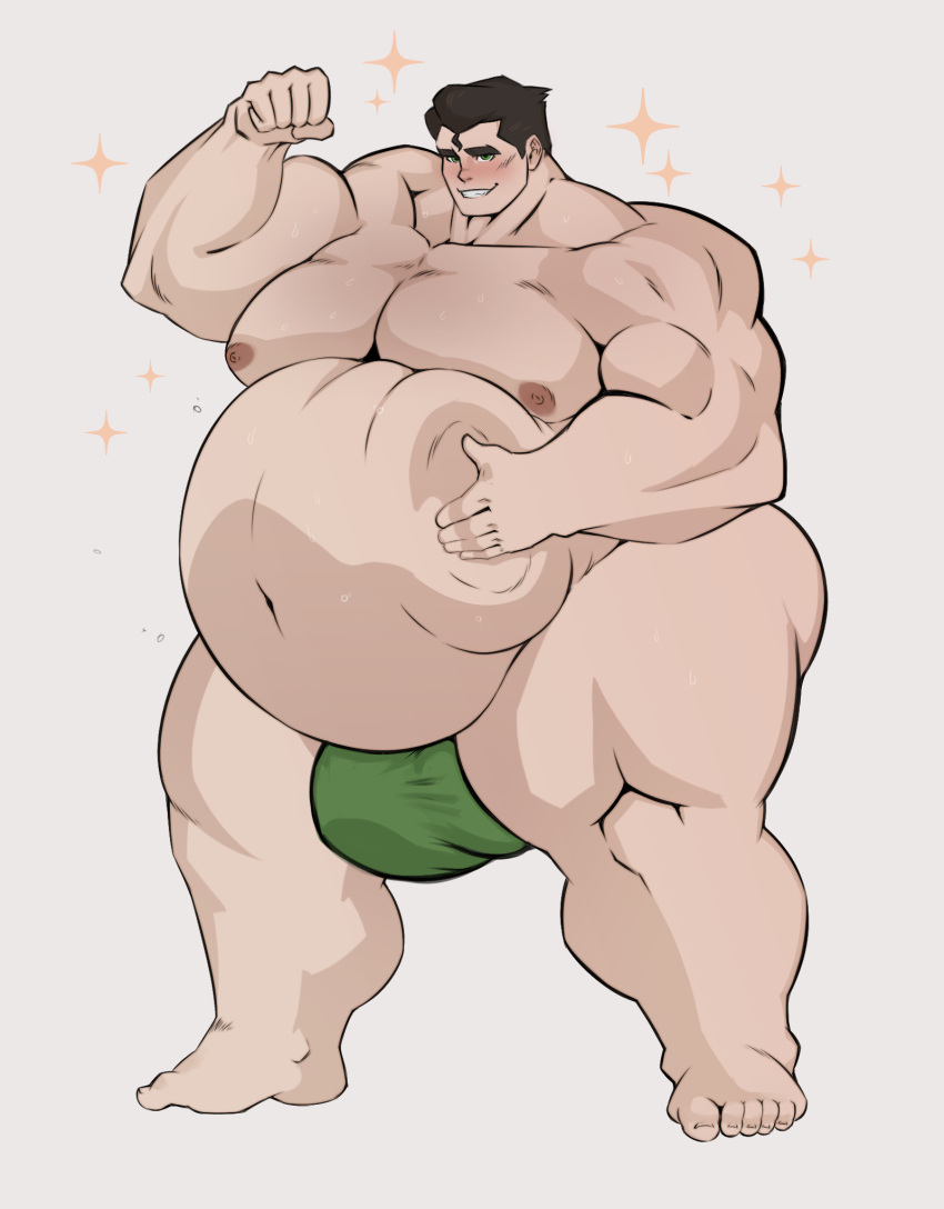 1boy avatar_legends belly big_belly black_hair bolin bulge captainsoapbeard fat fat_man flexing hand_on_belly male male_only muscular muscular_male obese obese_male overweight overweight_male simple_background smile solo strongfat the_legend_of_korra