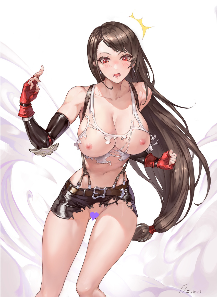 1girls areolae big_breasts breasts censored female female_only final_fantasy final_fantasy_vii large_breasts nipples ozma solo tifa_lockhart torn_clothes