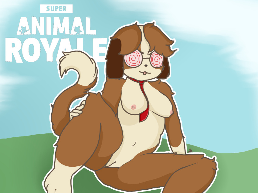 anthro canid canine catalina_darion female glasses leg_spread lord_kross_(artist) naked necktie presenting source_request super_animal_royale tagme