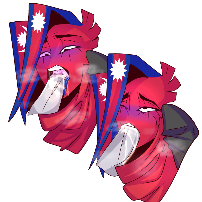 anon blue_blush blue_hair blush_stickers chosentragedy countryhumans cum_in_mouth cum_inside nepal nepal_(countryhumans) oral oral_penetration oral_sex penis red_body red_hair red_skin refusal shy white_hair