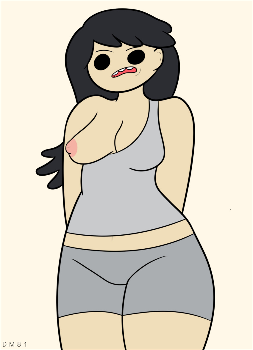 beth_tezuka black_hair bravest_warriors dm81 female long_hair nipple no_bra one_breast_out open_mouth shorts solo tank_top wardrobe_malfunction