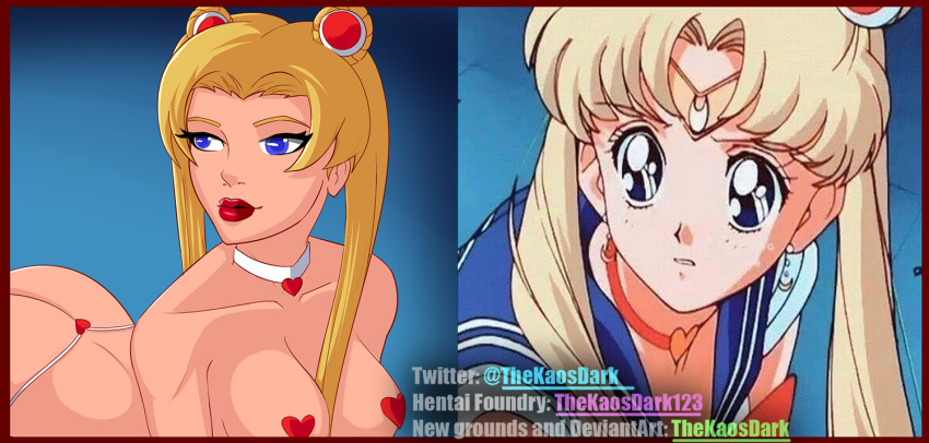 bent_over bishoujo_senshi_sailor_moon blonde_hair blue_eyes clothing collar medium_breasts meme nipple_covers nipple_pasties outfit panties sailor_moon sailor_moon_redraw_challenge sailor_senshi_uniform thekaosdark thong usagi_tsukino