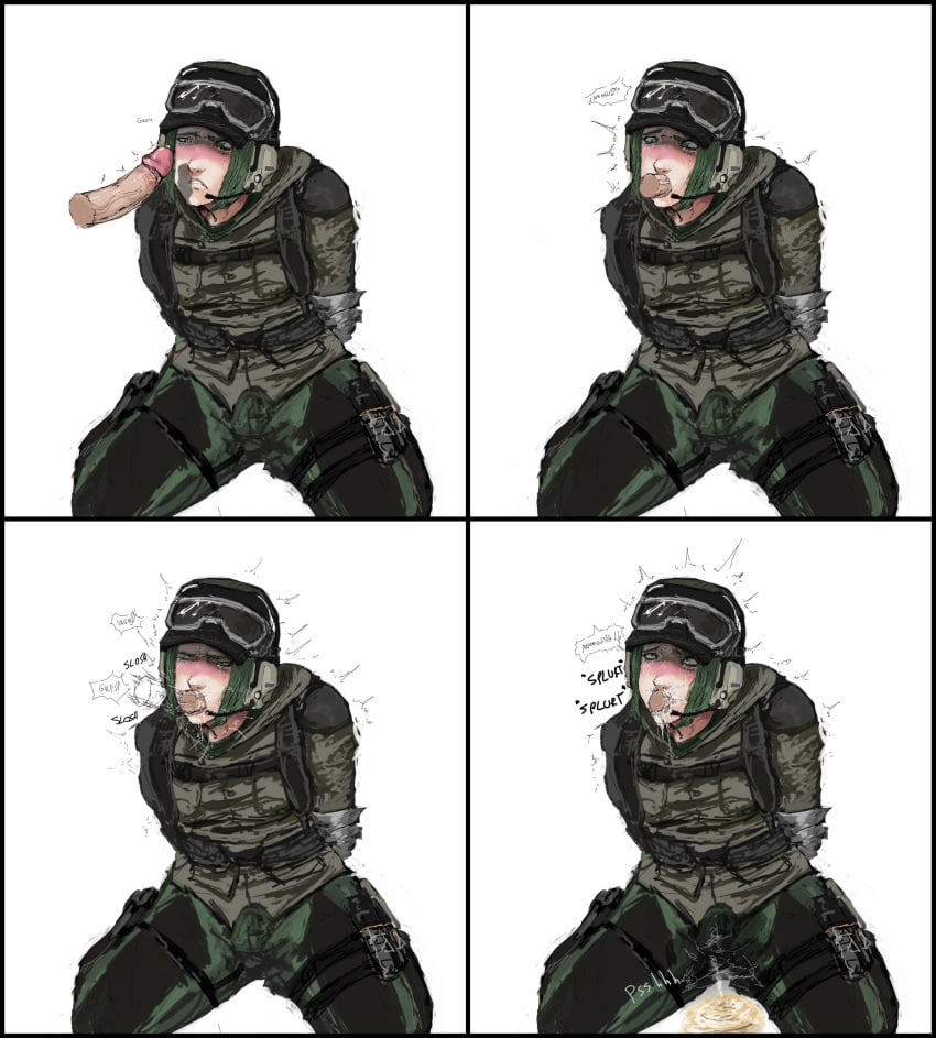 1boy 1girls blowjob blush cap chin_lenght_hair clothed clothed_female comic cum_in_mouth cum_in_throat deepthroat disembodied_penis disgusted disgusted_look ela_(rainbow_six) european fellatio female female_focus forced_oral gag gagging green_eyebrows green_eyes green_hair hands_behind_back human multiple_images oral peeing penis petite polish rainbow_six rainbow_six_siege sitting_down small_breasts tears throat_bulge throat_fuck tied_arms tied_up tight_throat tom_clancy twitching uniform wrongnhoka yoga_pants