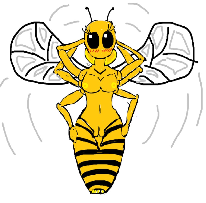 anthro bee black_stripes blush breasts female female_only hands_behind_head monster_girl nipples nude queen_bee terraria vagina wings yellow_body