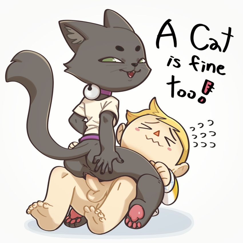 a_cat_is_fine_too animal_crossing anthro anthro_penetrated anus ashe_(starshippizza) balls bell bell_collar black_body black_fur blonde_hair bottomless closed_eyes clothed clothing collar cowgirl_position domestic_cat duo english_text feet felid feline felis female female_on_top female_penetrated fur furry genitals hair hand_on_butt hi_res human human_on_anthro human_penetrating human_penetrating_anthro humanoid_feet interspecies junyois looking_back looking_pleasured male male/female male_penetrating male_penetrating_female mammal nintendo on_top pawpads penetration penile penile_penetration penis pussy sex shirt soles straight t-shirt tail text topwear vaginal_penetration video_games villager_(animal_crossing)