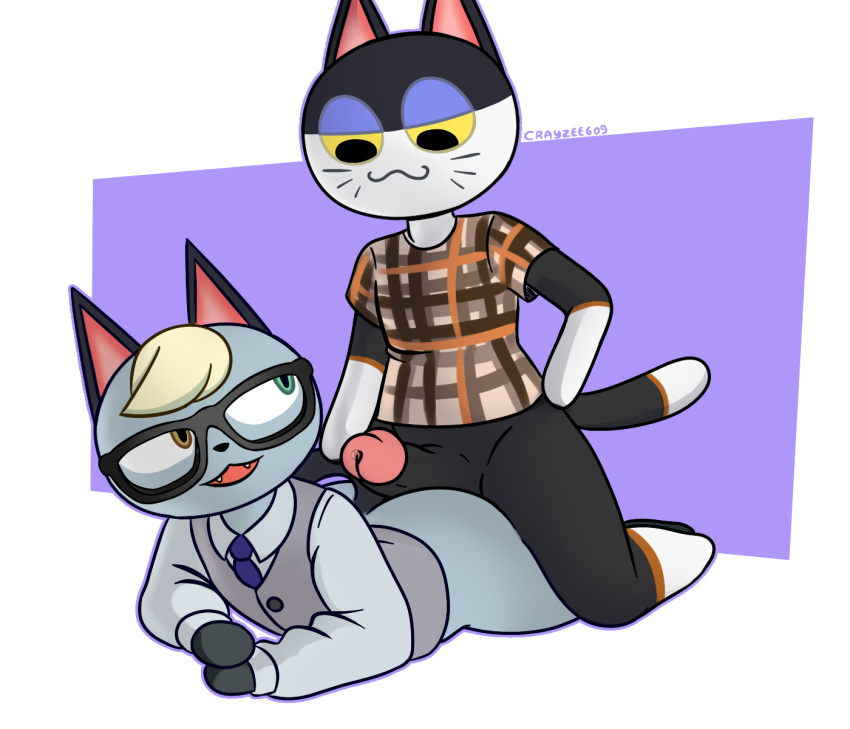 2boys animal_crossing anthro crayzee609 domestic_cat duo eyewear felid feline felis gay glasses hi_res hot_dogging male male/male mammal nintendo punchy_(animal_crossing) raymond_(animal_crossing) video_games